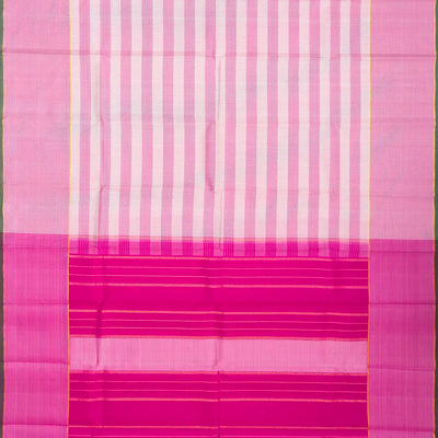 Pink & White Handloom Kanchipuram Silk Saree With Checks