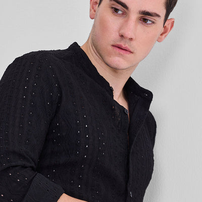 Black Self-Design Shirt