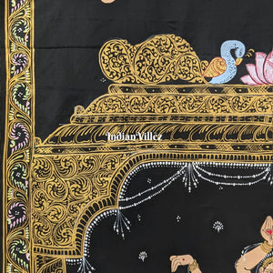 Black Nartaki Mudra Hand-Painted Pattachitra Saree