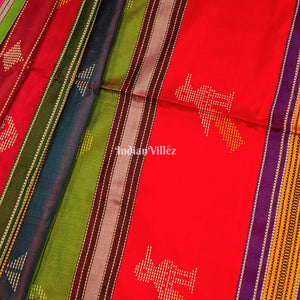 Multicolor Double Pallu Handwoven Soft Silk Saree