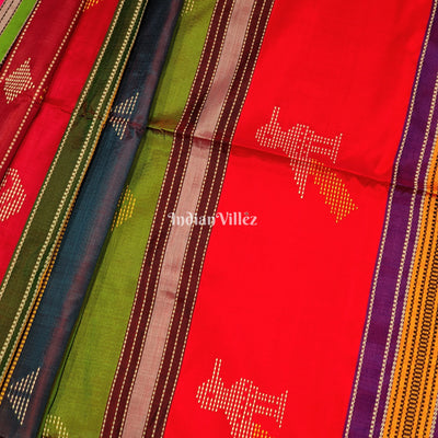 Multicolor Double Pallu Handwoven Soft Silk Saree