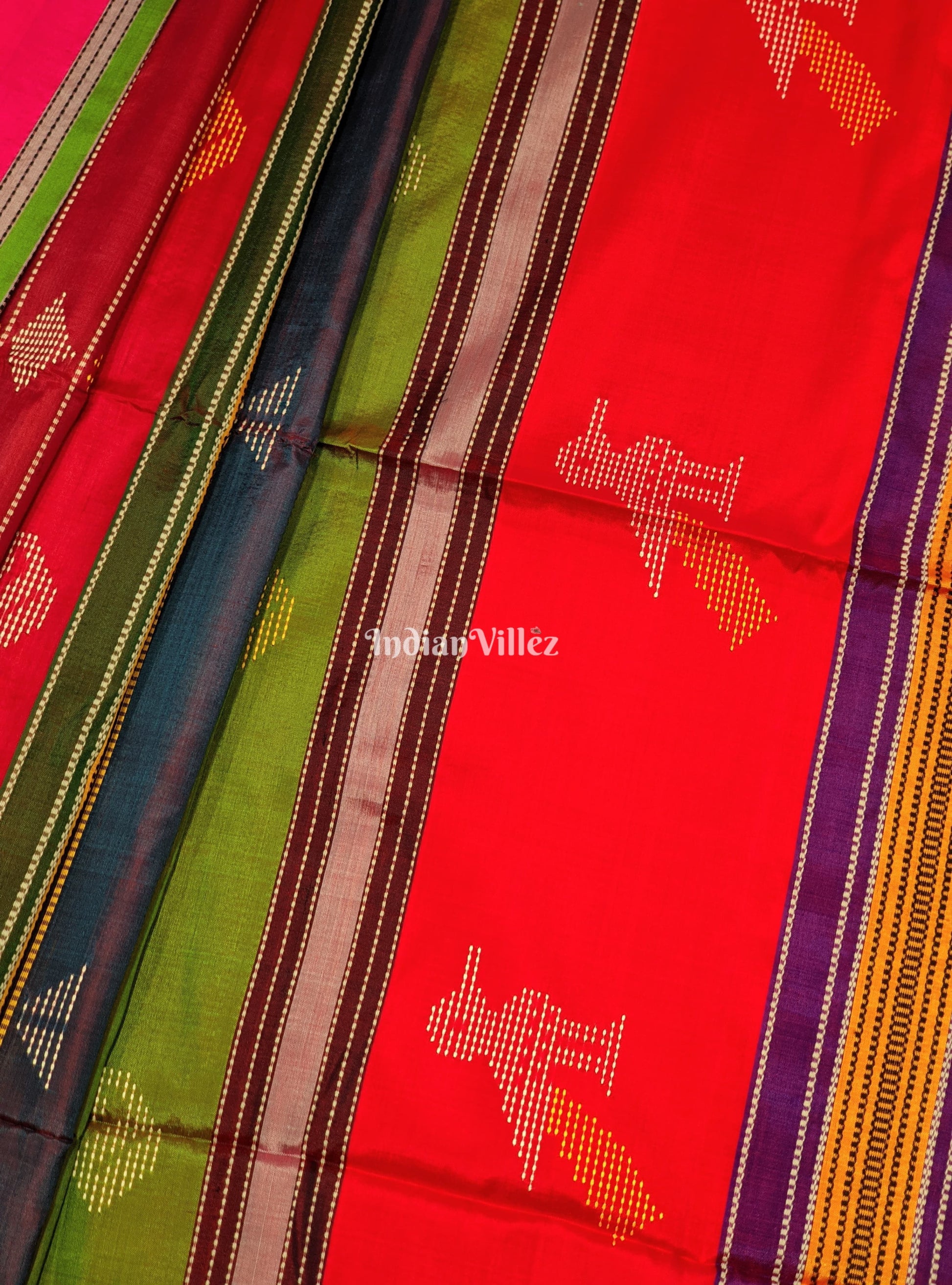 Multicolor Double Pallu Handwoven Soft Silk Saree