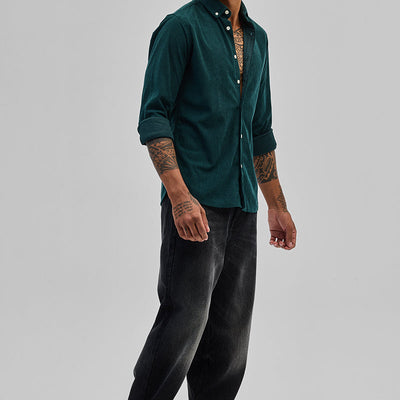 Dark Green Slim Fit Corduroy Shirt
