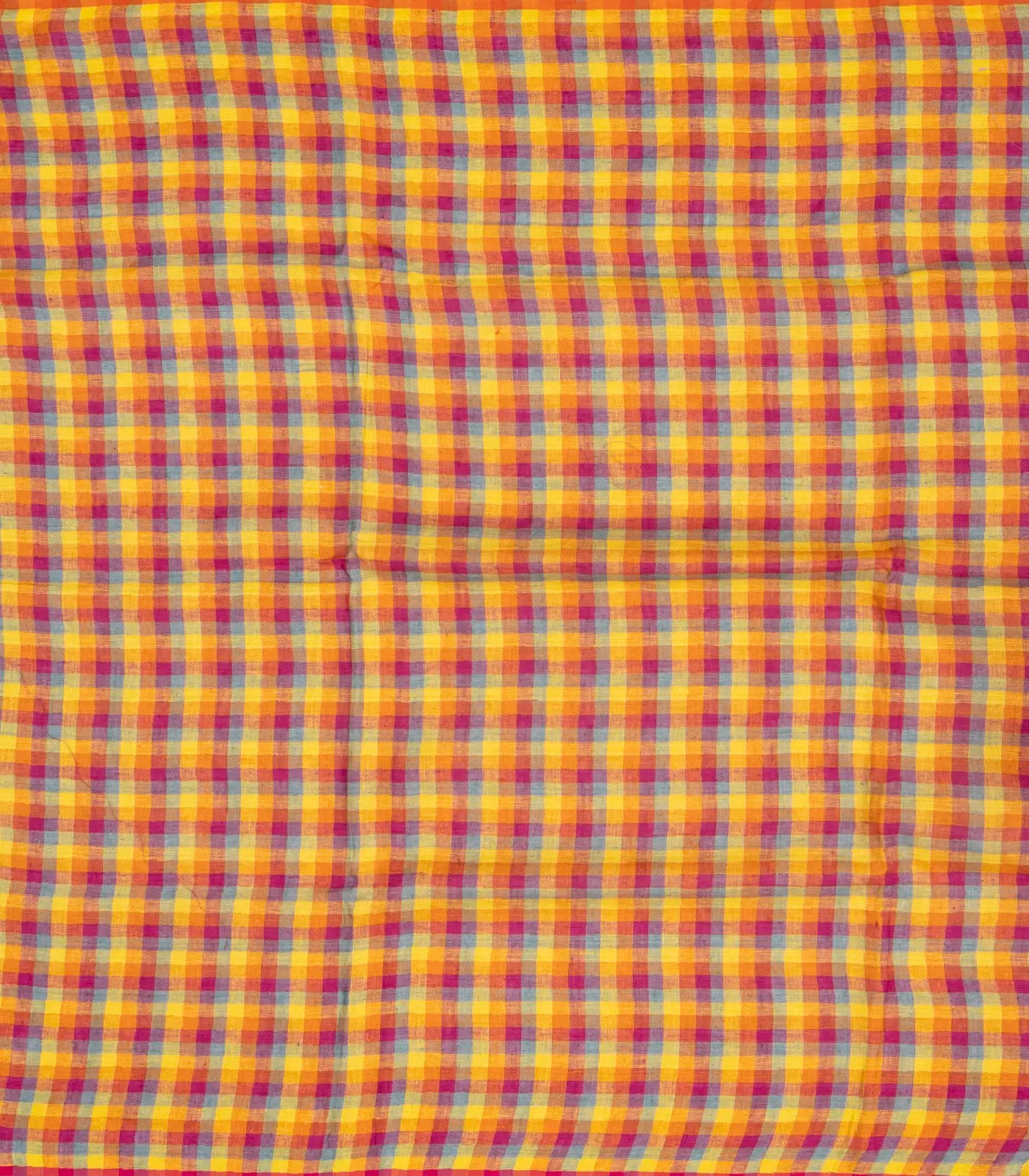 Multi-colour Muppagam Handloom Linen saree with Temple Border