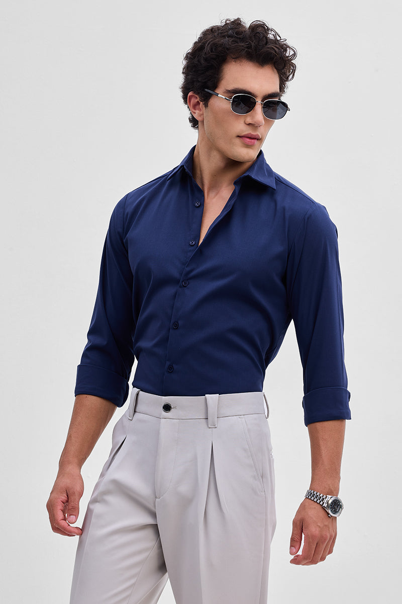 Navy Slim Fit Stretch Shirt