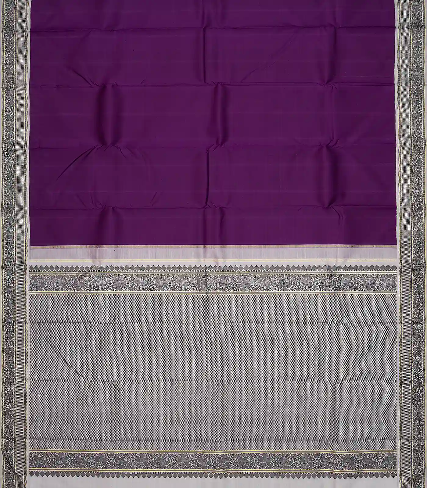 Magenta Handloom Kanchipuram Korvai Silk Saree With Contrast Border