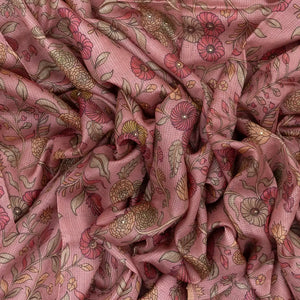 Dusty Pink Handloom Tussar Silk Saree Printed With Floral Vine Motifs