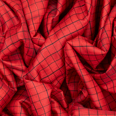 Red Handwoven Tussar Silk Saree With Checks-Red