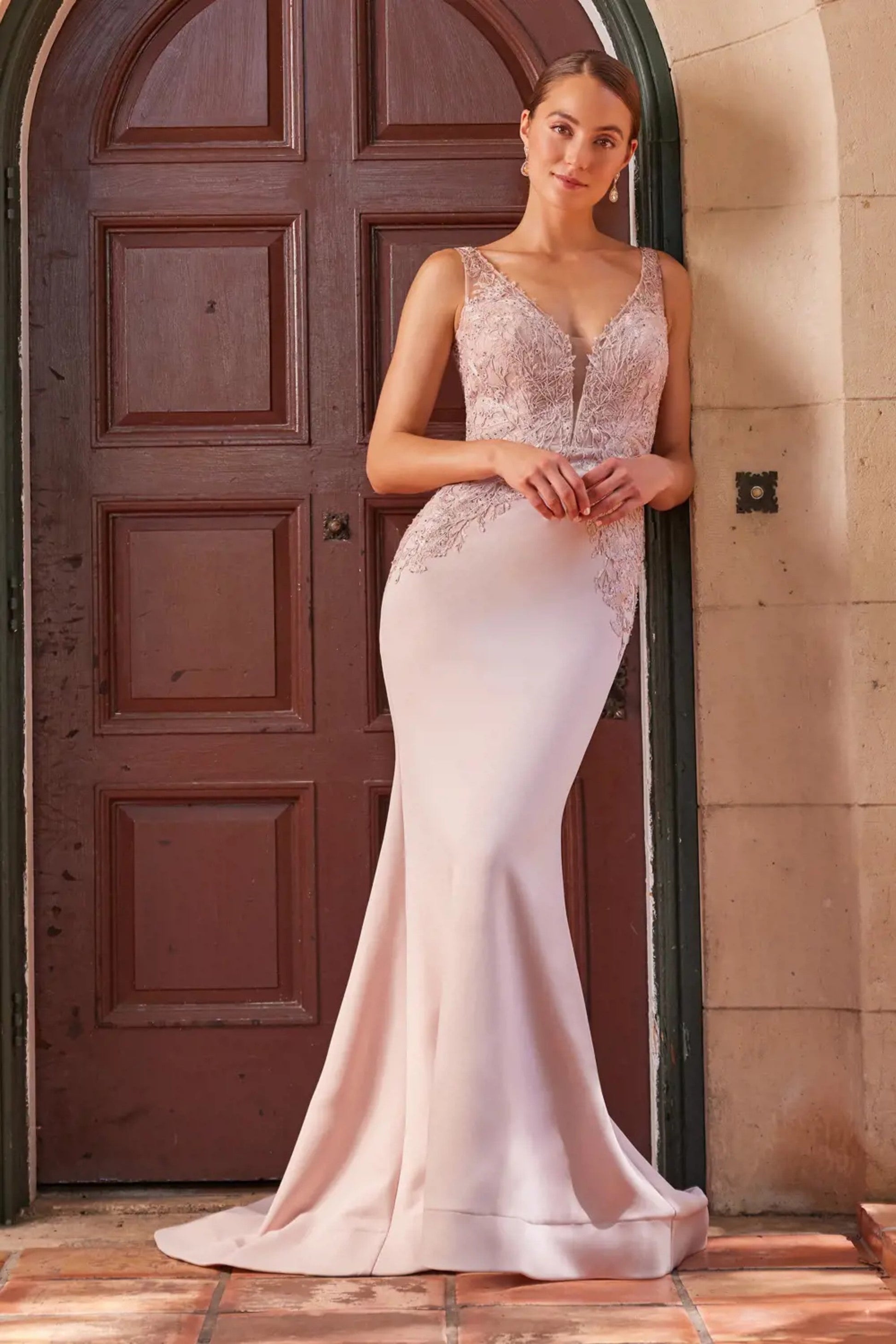Montage M528 Long Fitted Formal Beaded Evening Dress