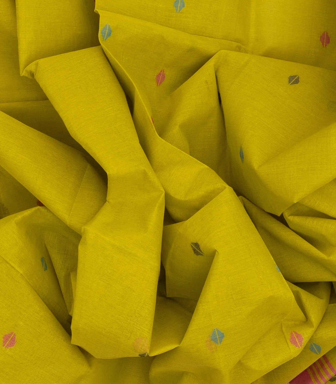 Olive Green Bengal Cotton Saree With Diamond Motifs