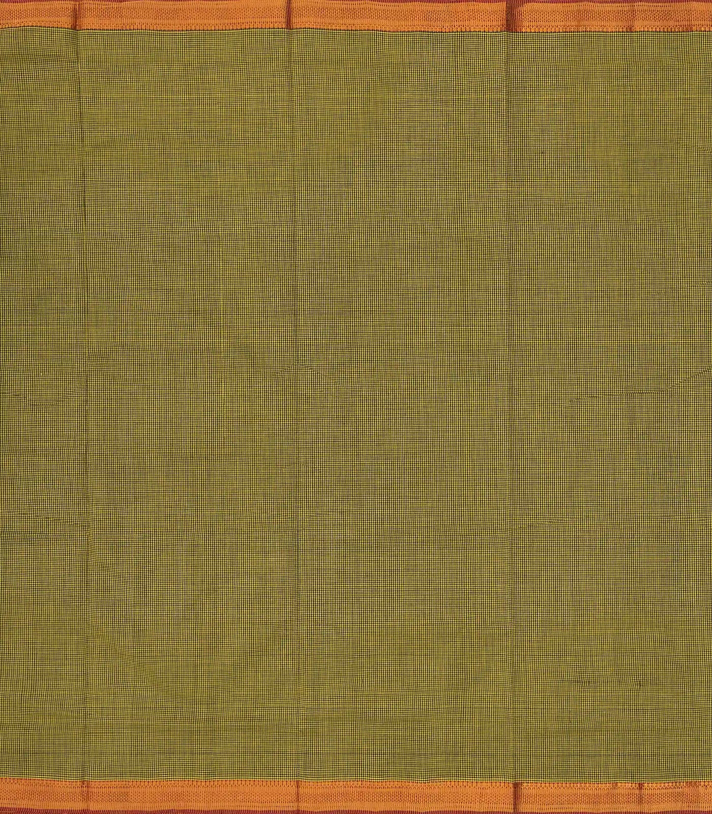 Olive Green Handloom Mangalagiri Cotton Saree With Checks