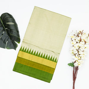 Light Green Handloom Ikat Silk Saree With Contrast Green Border