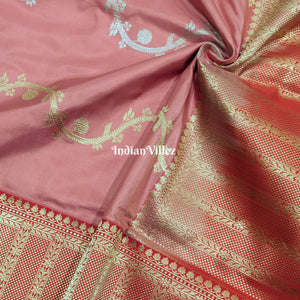Baby Pink Thread Work Banarasi Katan Silk Saree
