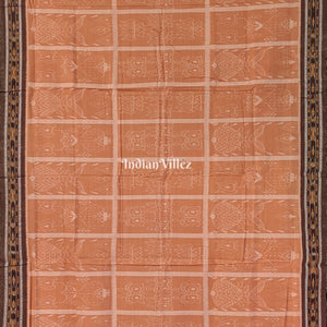 Peach Fish Body Design Sambalpuri Pure Cotton Saree