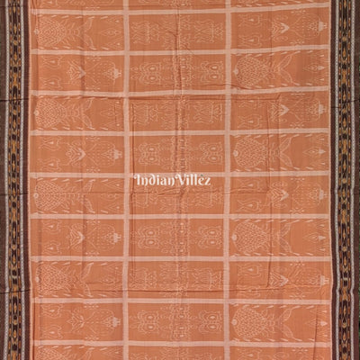 Peach Fish Body Design Sambalpuri Pure Cotton Saree