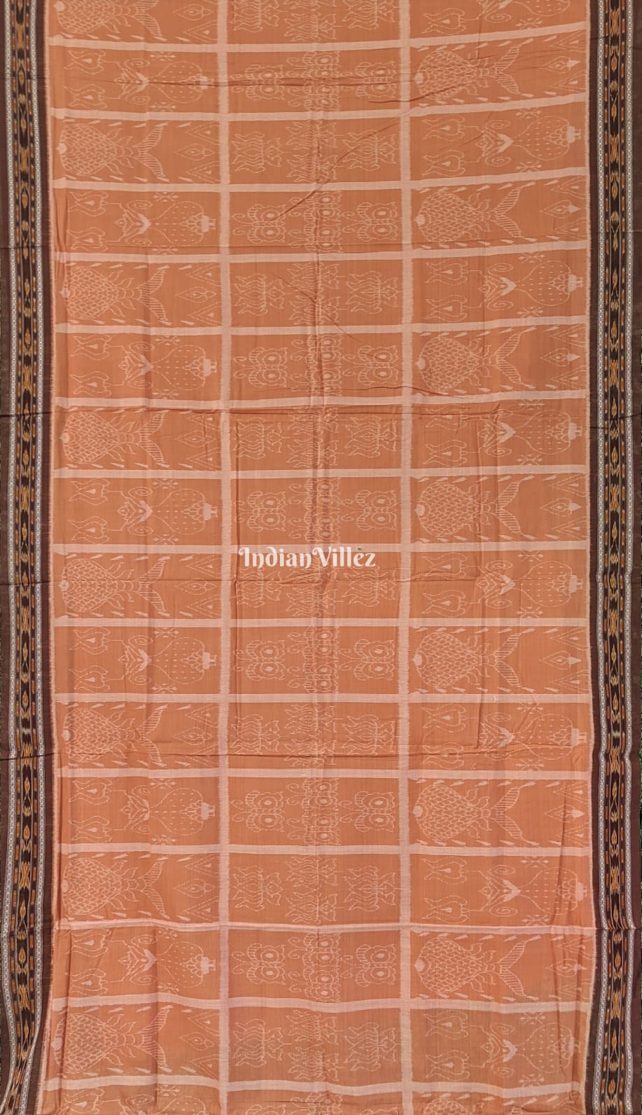 Peach Fish Body Design Sambalpuri Pure Cotton Saree