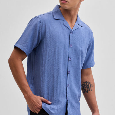 Blue Box Fit Linen Blend Shirt