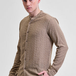 Beige Self-Design Shirt