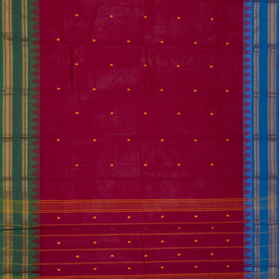 Pink Handloom Chettinad Cotton Saree With Floral Buttas