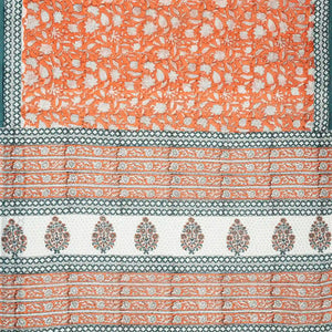 Peach Woven Jaipur Cotton Saree With White Printed Floral Motifs