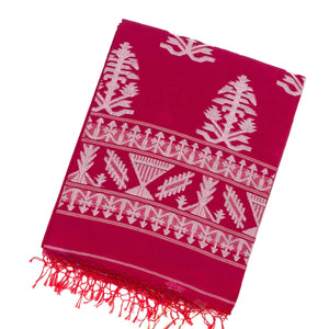 Hot Pink Handloom Bengal Cotton Saree With Floral Buttas