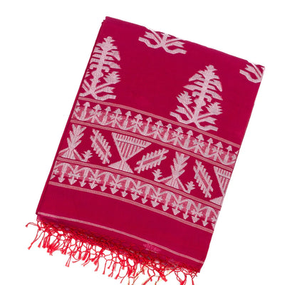 Hot Pink Handloom Bengal Cotton Saree With Floral Buttas