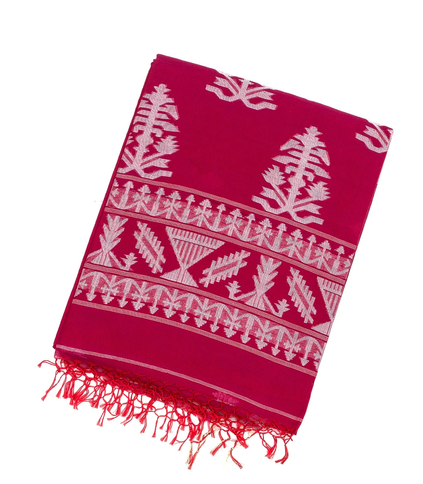 Hot Pink Handloom Bengal Cotton Saree With Floral Buttas