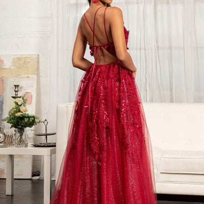 3D Floral Strappy Back Gown by Elizabeth K GL3033 - Outlet