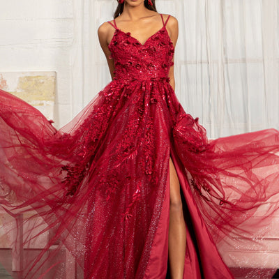 3D Floral Strappy Back Gown by Elizabeth K GL3033 - Outlet