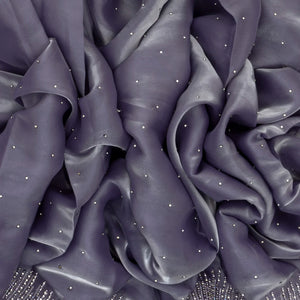 Lilac Woven Satin Saree With Embroidered Floral Motifs
