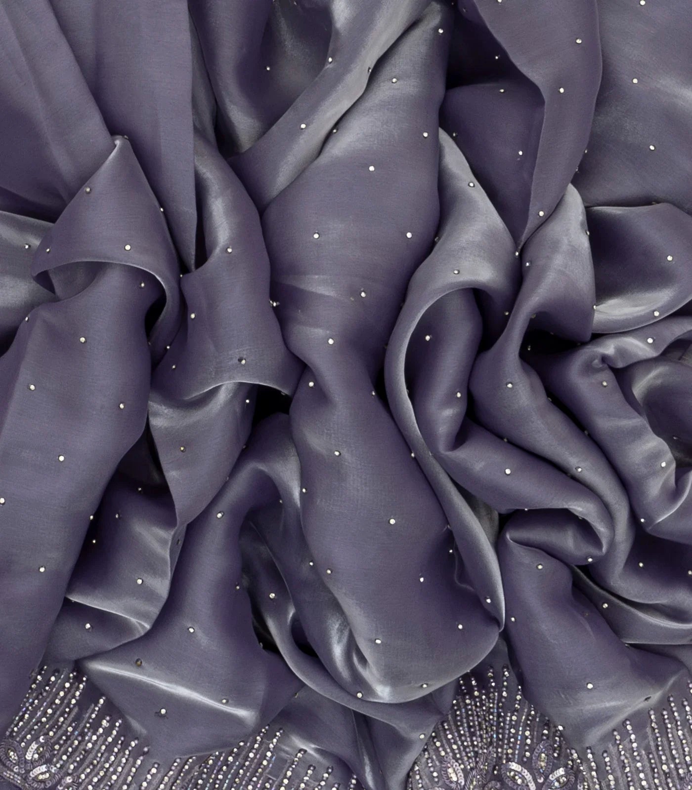 Lilac Woven Satin Saree With Embroidered Floral Motifs
