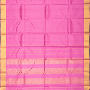 BubbleGum Pink Handloom Kanchipuram Silk Saree With Zari Checks