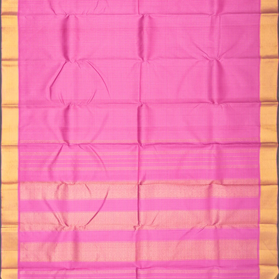 BubbleGum Pink Handloom Kanchipuram Silk Saree With Zari Checks
