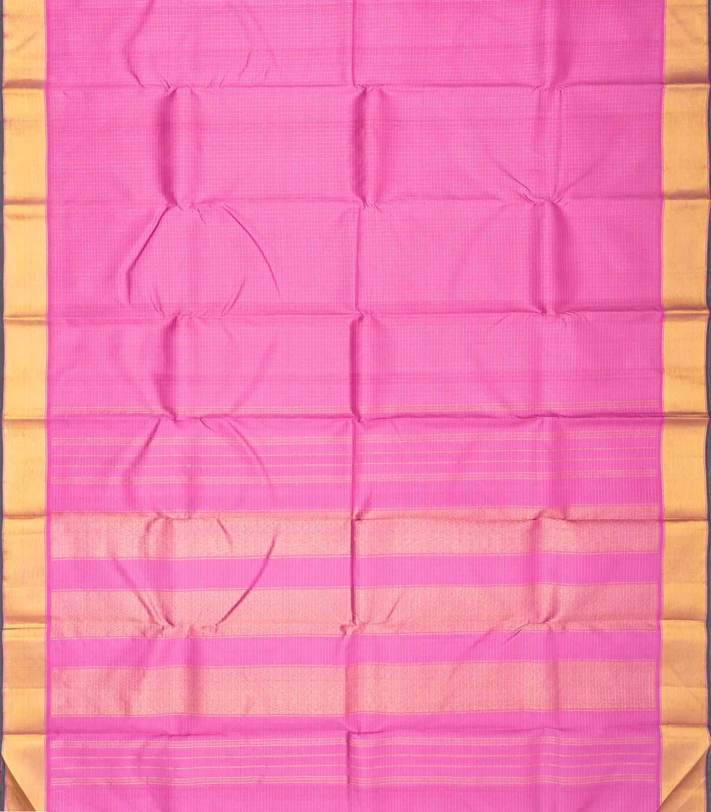BubbleGum Pink Handloom Kanchipuram Silk Saree With Zari Checks