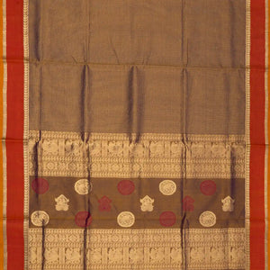 Beige Handloom Silk Cotton Saree With Checks