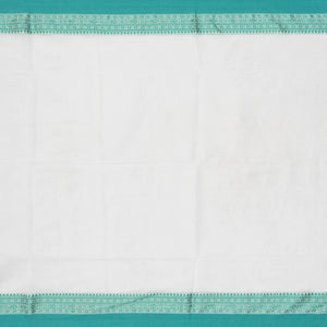 White Handloom Bengal Cotton Saree With Turquoise Border