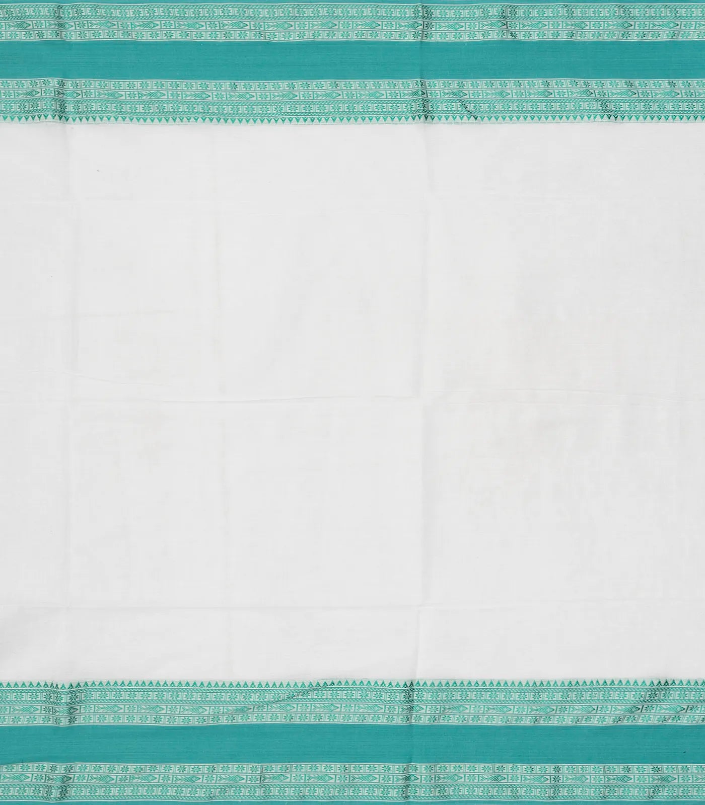 White Handloom Bengal Cotton Saree With Turquoise Border