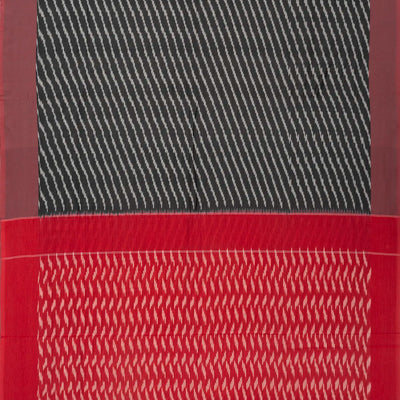 Dark Grey Handwoven Orissa Cotton Saree With Tie & Dye Stripes