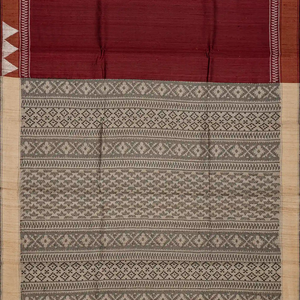 Maroon Handloom Plain Tussar Silk Saree With Printed Pallu