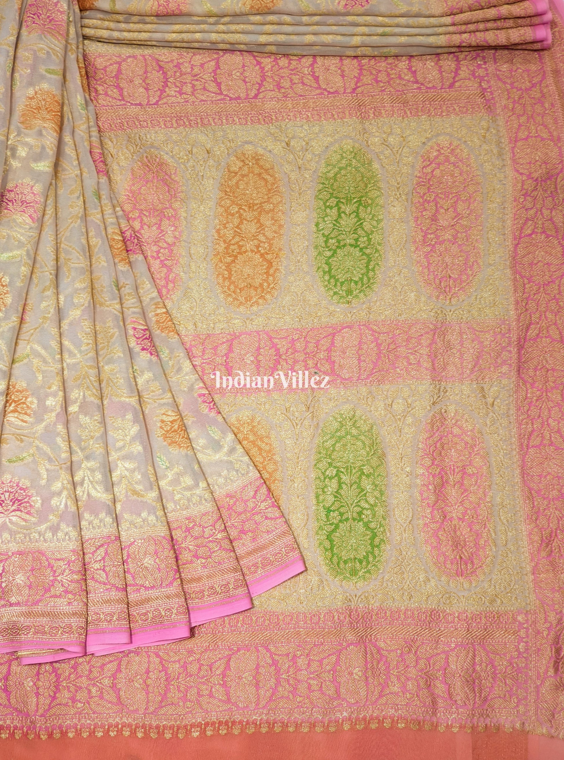 Flower Design Banarasi Khaddi Georgette Saree