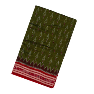 Olive Green Handloom Orissa Cotton Saree With Tie & Dye Floral Motifs