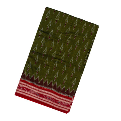 Olive Green Handloom Orissa Cotton Saree With Tie & Dye Floral Motifs