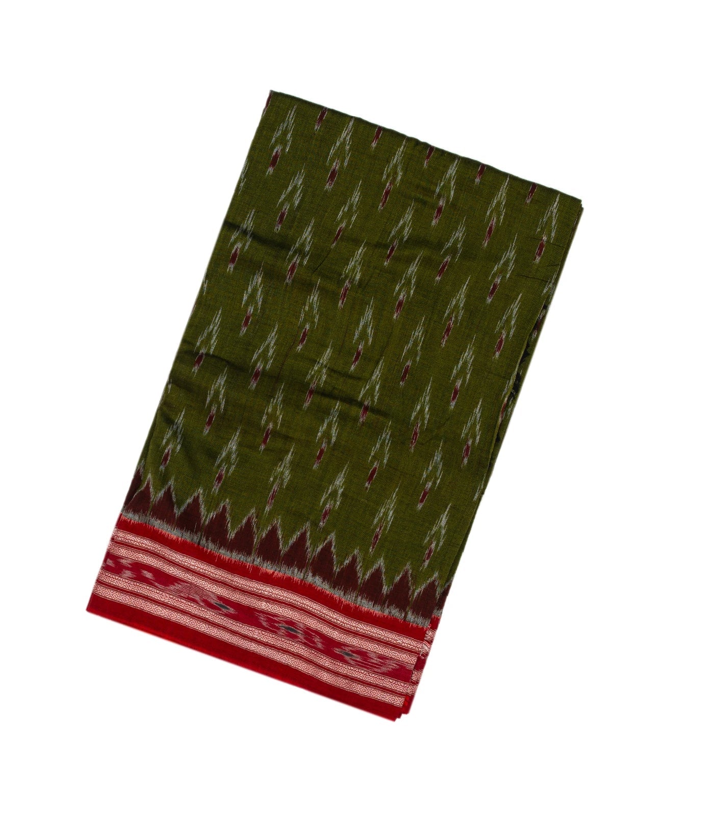 Olive Green Handloom Orissa Cotton Saree With Tie & Dye Floral Motifs