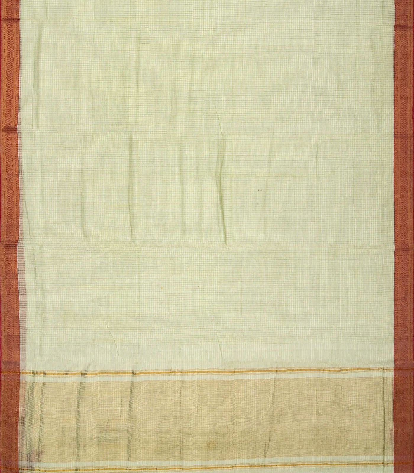 Light Green Mangalagiri Cotton Saree With Stripes & Contrast Border