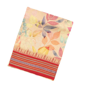 Beige Handloom Tussar Silk Saree Printed With Floral Motifs