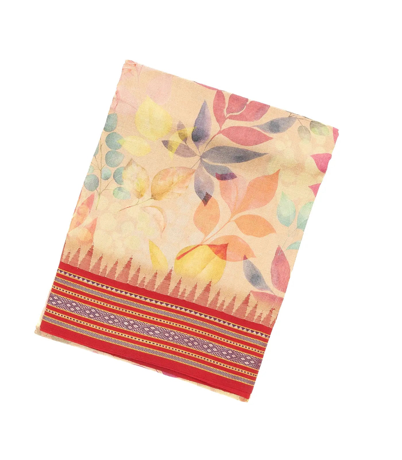 Beige Handloom Tussar Silk Saree Printed With Floral Motifs