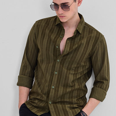 Olive Corduroy Slim Fit Shirt