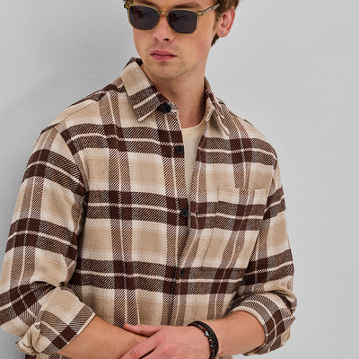 Dark Blue Flannel Checks Overshirt