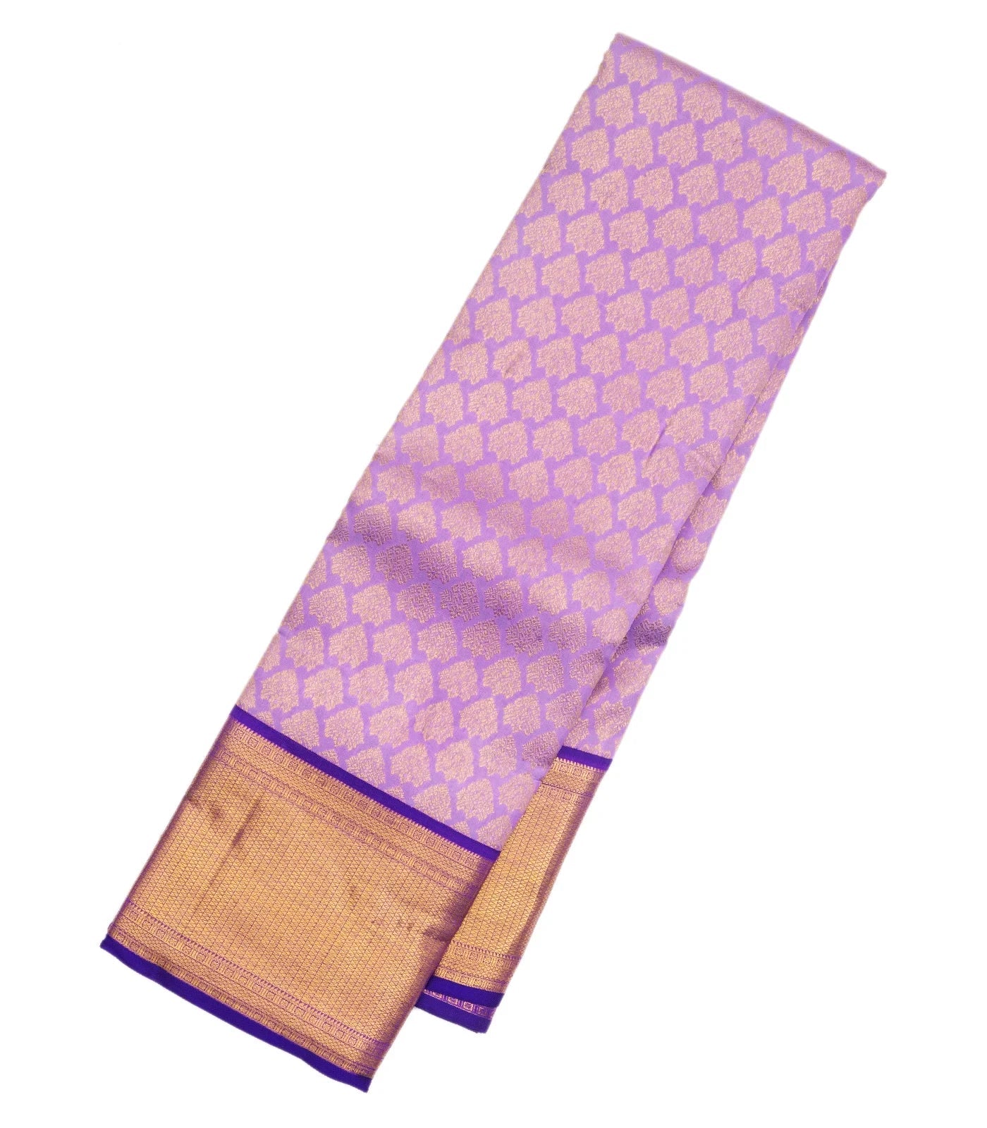 Lavender Handloom Kanchipuram Korvai Silk Saree With Floral Motifs