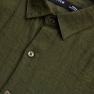 Olive Slim Fit Linen Shirt